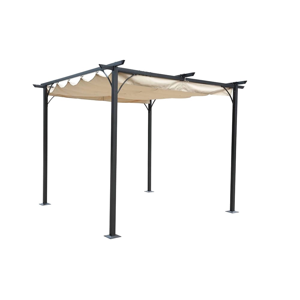 Island Umbrella 9' x 9' Metal Freestanding Pergola with Canopy, Champagne