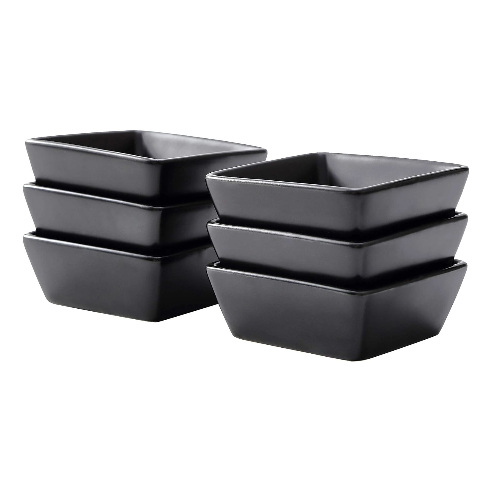 Bruntmor Ceramic Square Baking Ramekins, Black, Set of 6