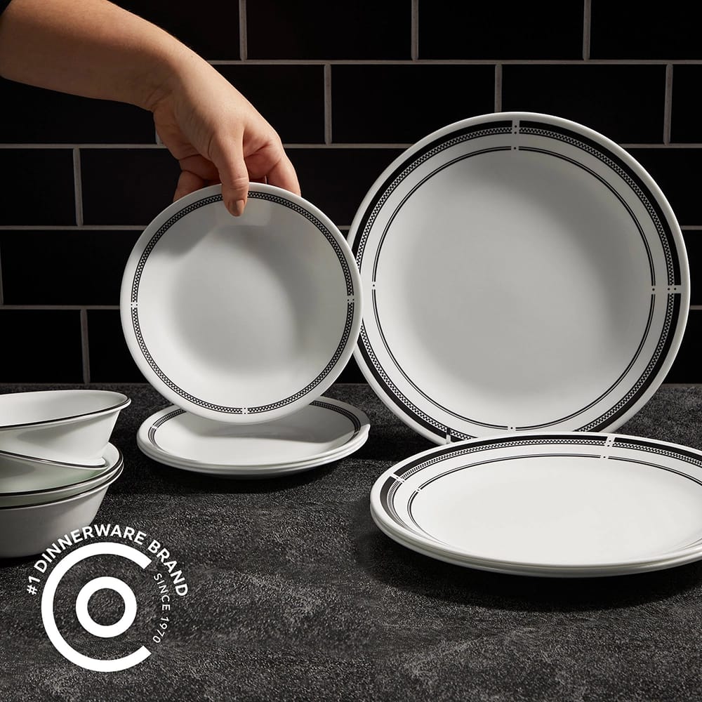 Corelle Premium Glass 12-Piece Dinnerware Set, Black