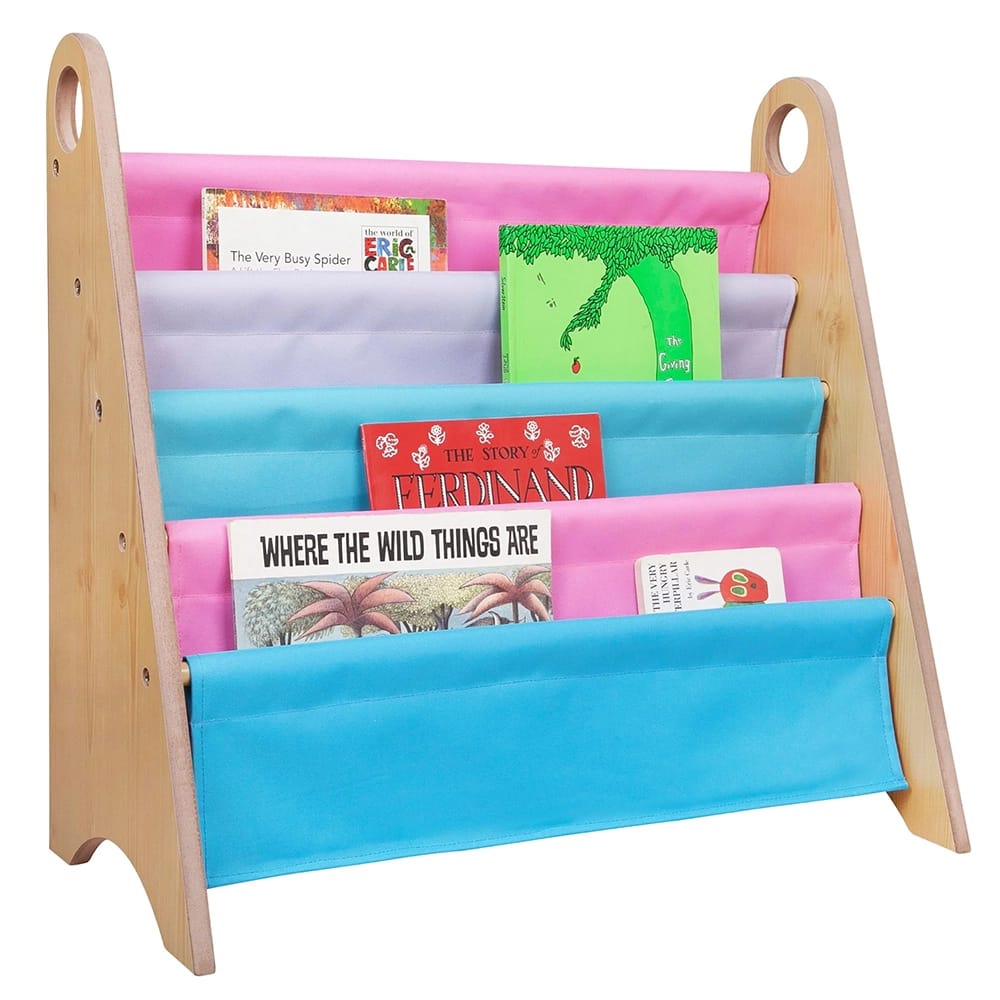 Wildkin Kids Canvas Bookshelf , Natural/Blue/Pink