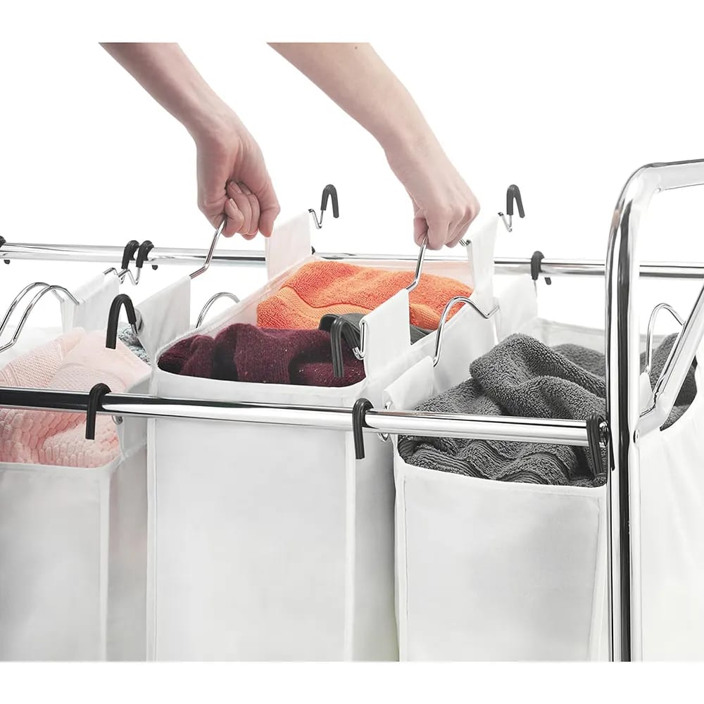 Whitmor 4-Section Rolling Laundry Sorter, White