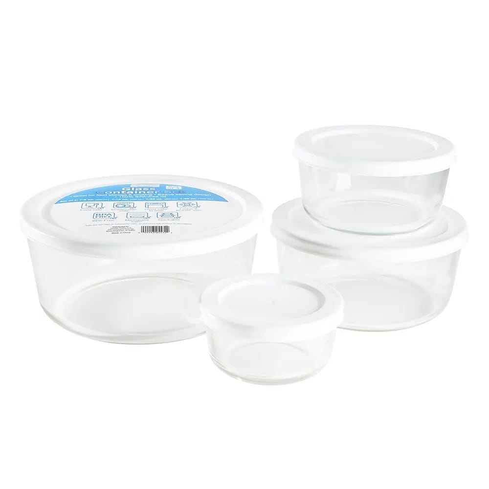 Round Glass Storage Container Set, 4 Piece