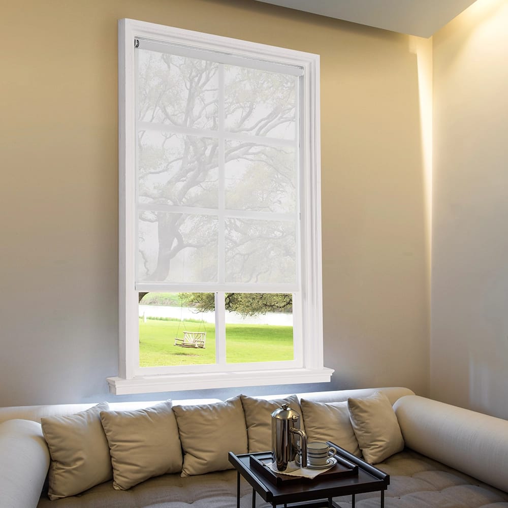 Cordless Solar Screen Roller Shade, White, 56-63.75" x 64"