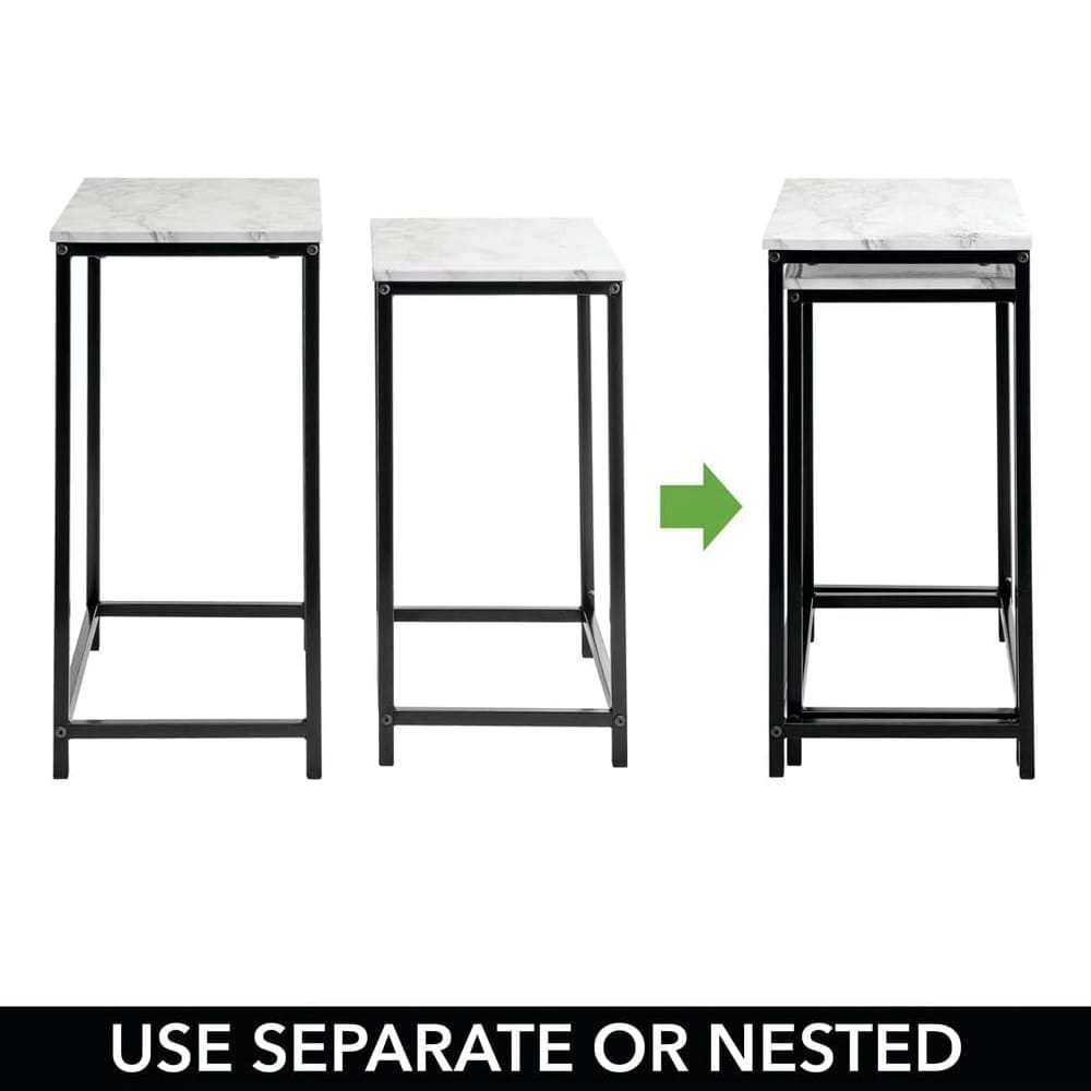 mDesign Modern Nesting Side/End Table, Marble/Black, Set of 2