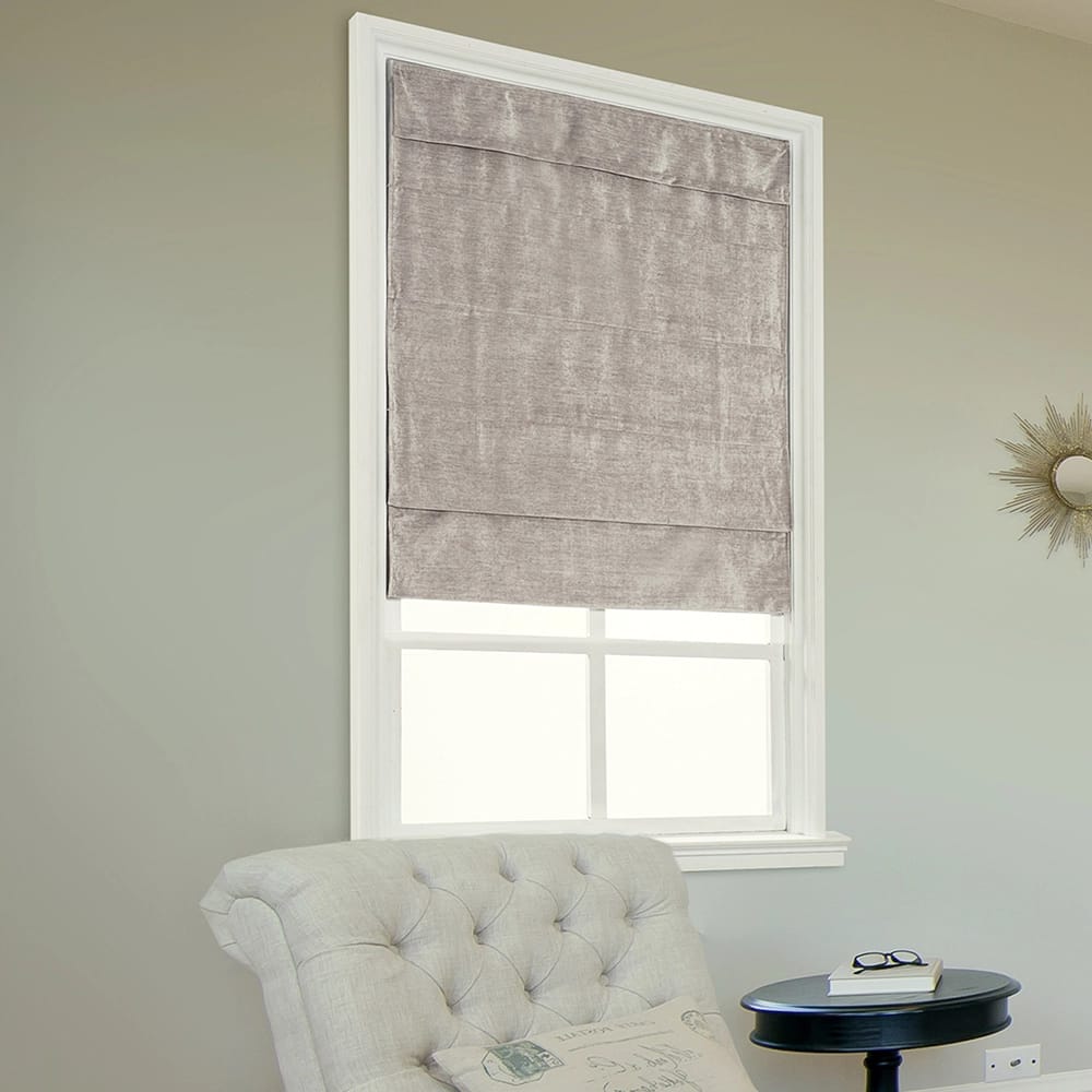 Cordless Velvet Fabric Flat Roman Shade, Taupe, 39" x 64"