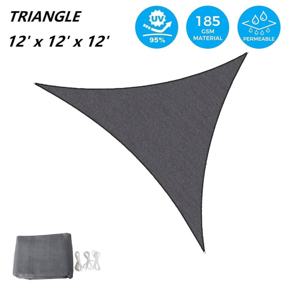 AsterOutdoor Triangular Sun Shade Sail, 12' x 12' x 12', Graphite