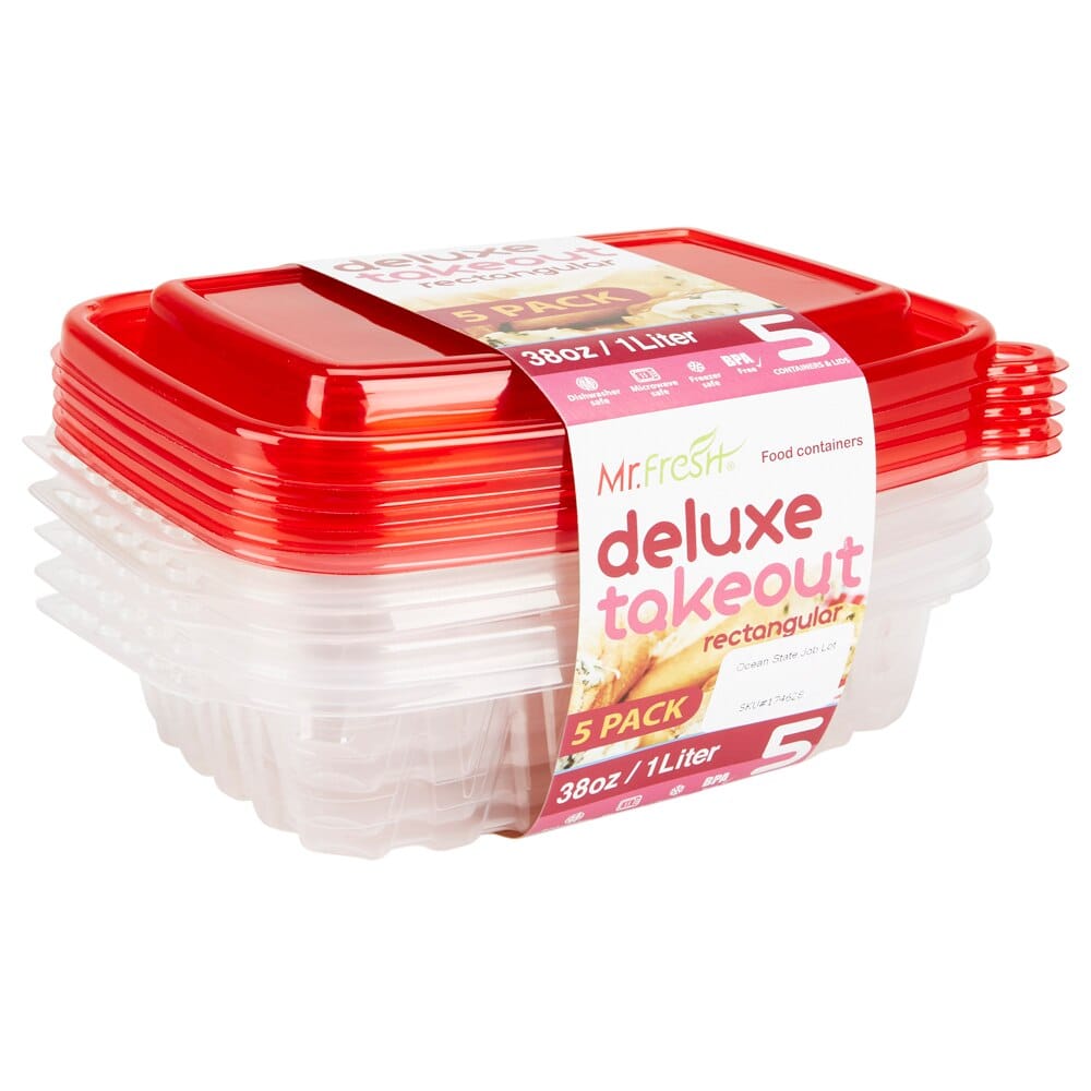 Mr. Fresh Deluxe Takeout Food Storage Container, 5 Count