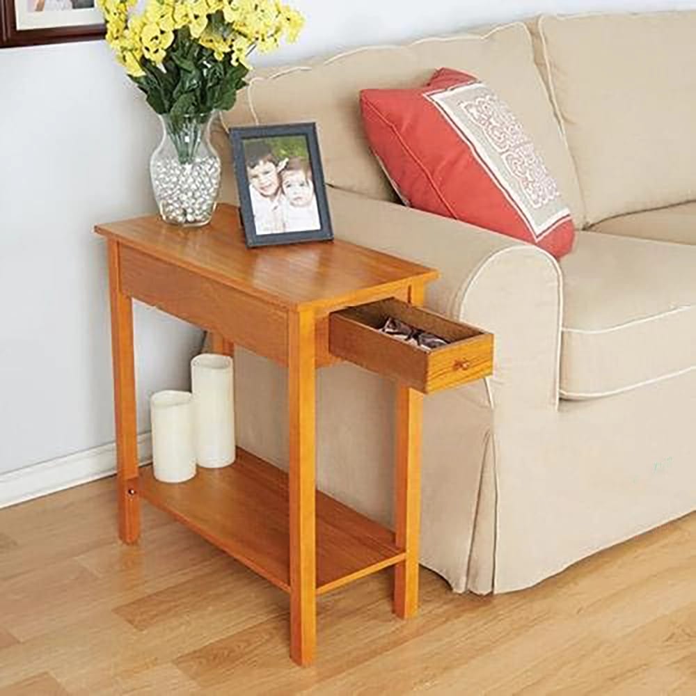 Chairside Sofa Side Table with Drawer, Walnut