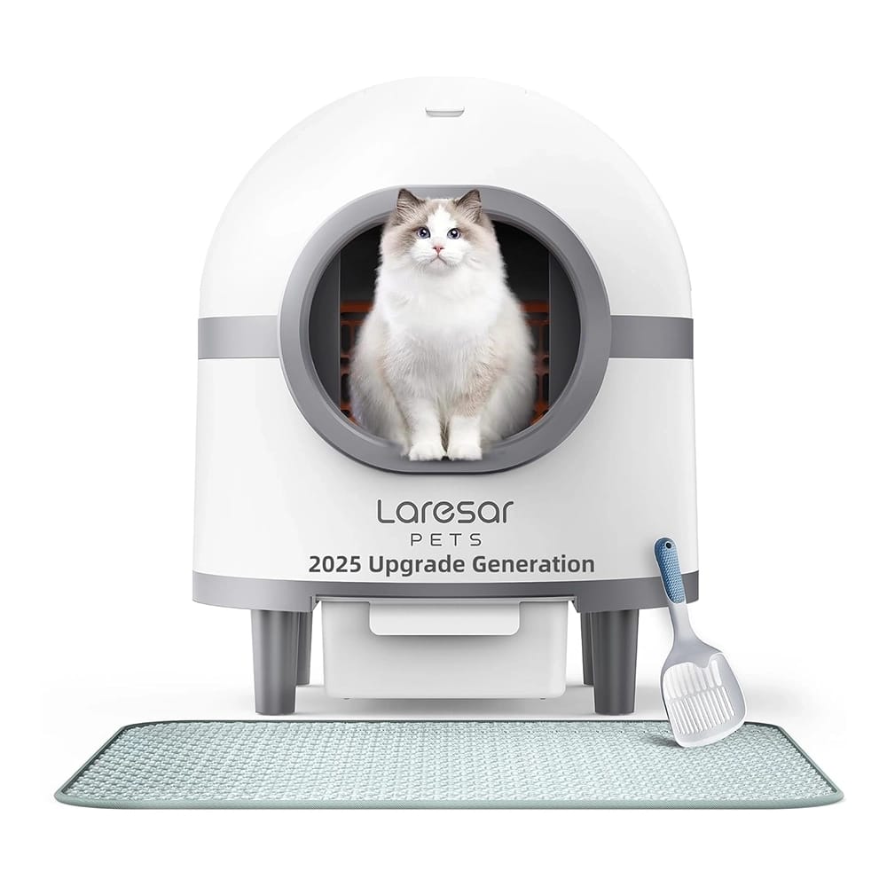 Laresar Pets Scoop-Free Self Cleaning Litter Box, White/Gray
