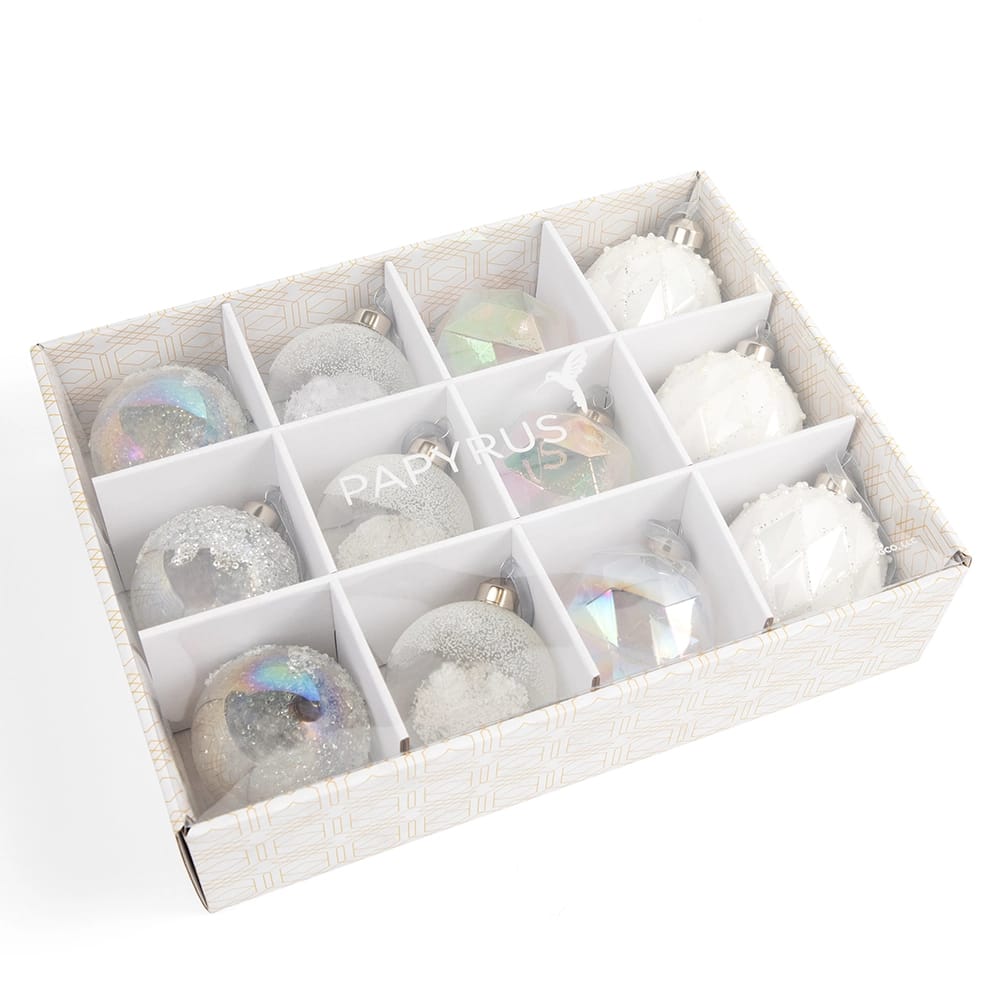 Famous Brand Crystal Christmas Glass Ornament Set, 12 Pack