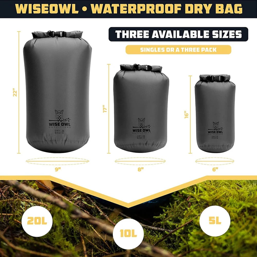 Wise Owl Outfitters Waterproof Dry Bags, Gray, 3-Pack