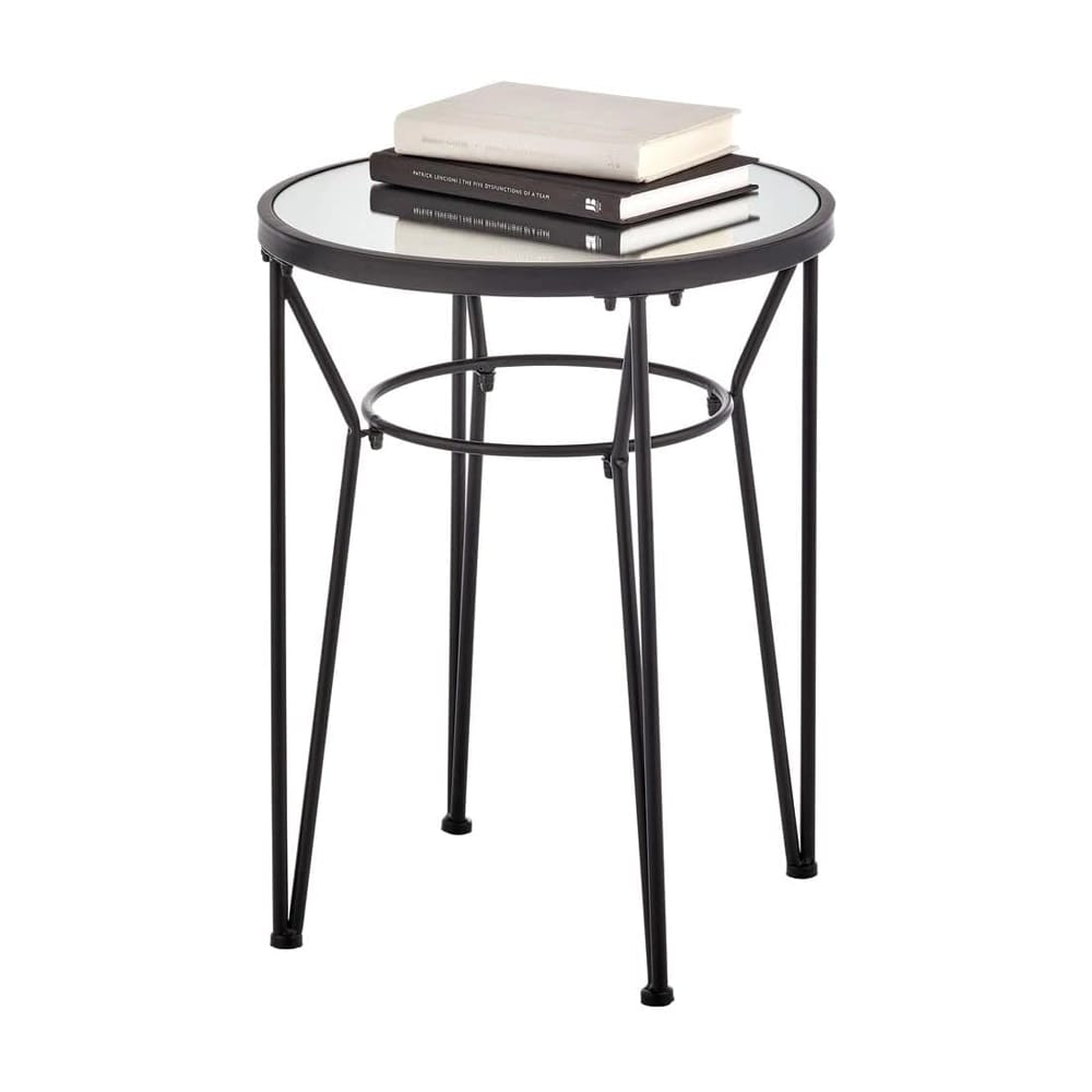 mDesign Round Metal Accent Table with Hairpin Legs, Set of 2, Matte Black