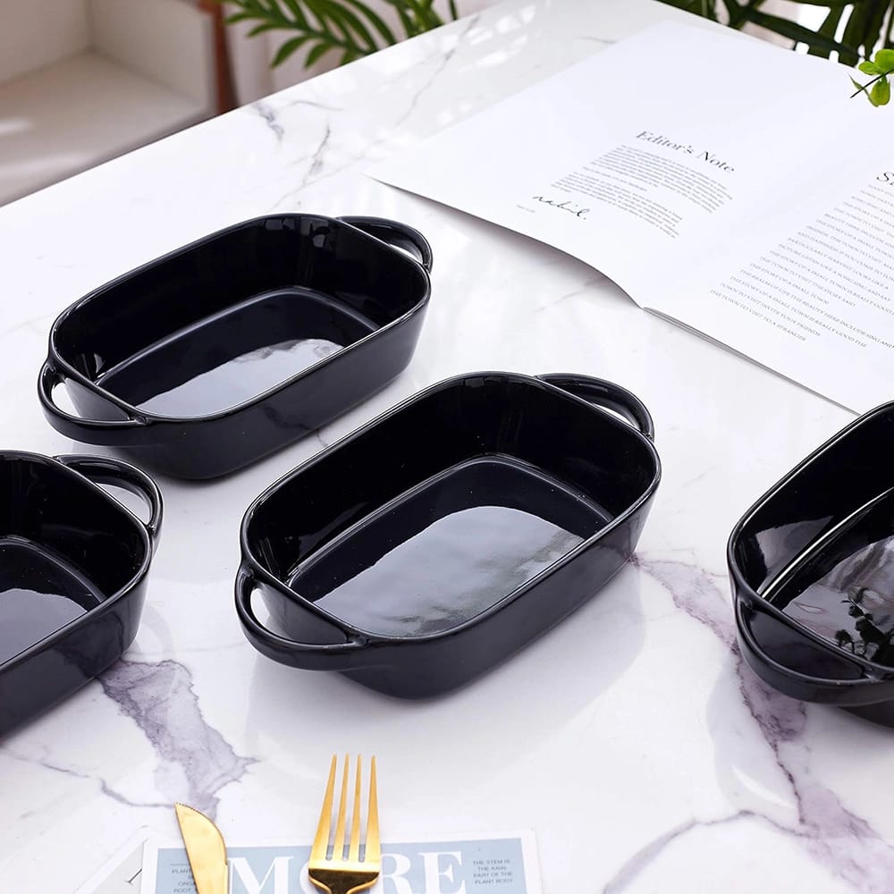 Bruntmor 9" x 5" Ceramic Baking Dish, Black, Set of 4