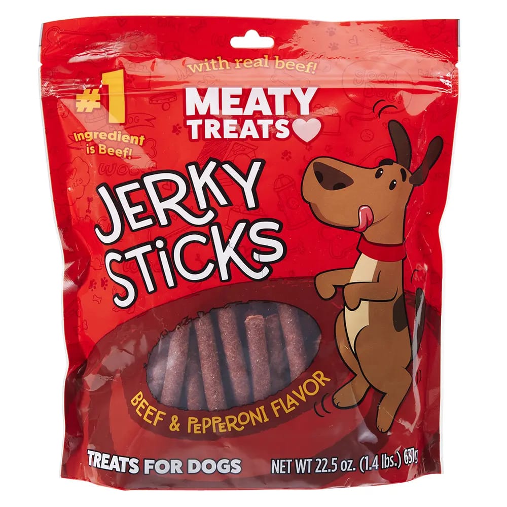 Meaty Treats Beef & Pepperoni Jerky Stick Dog Treats, 22.5 oz