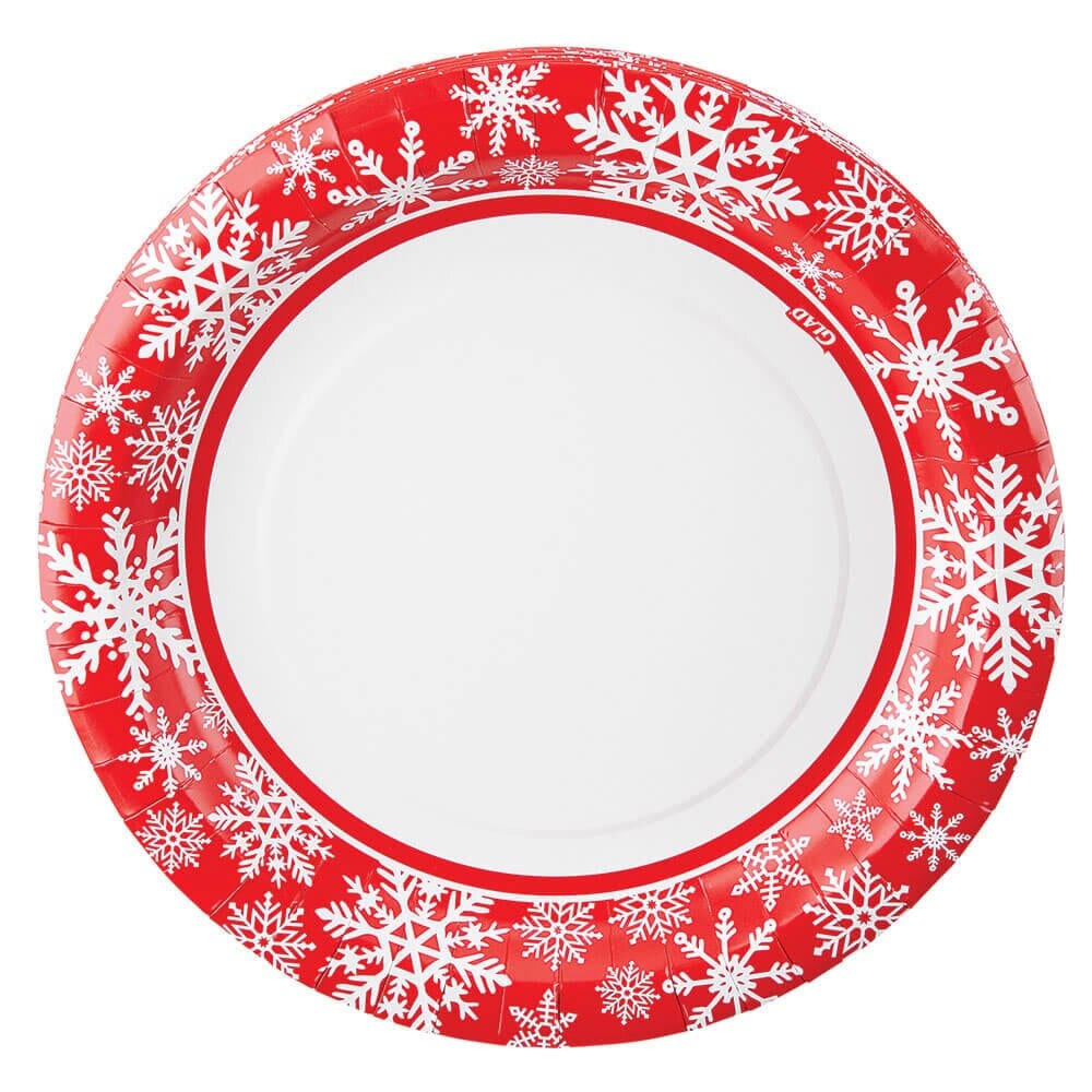 Glad Limited Edition Premium Red 10" Snowflake Paper Plates, 20 Count