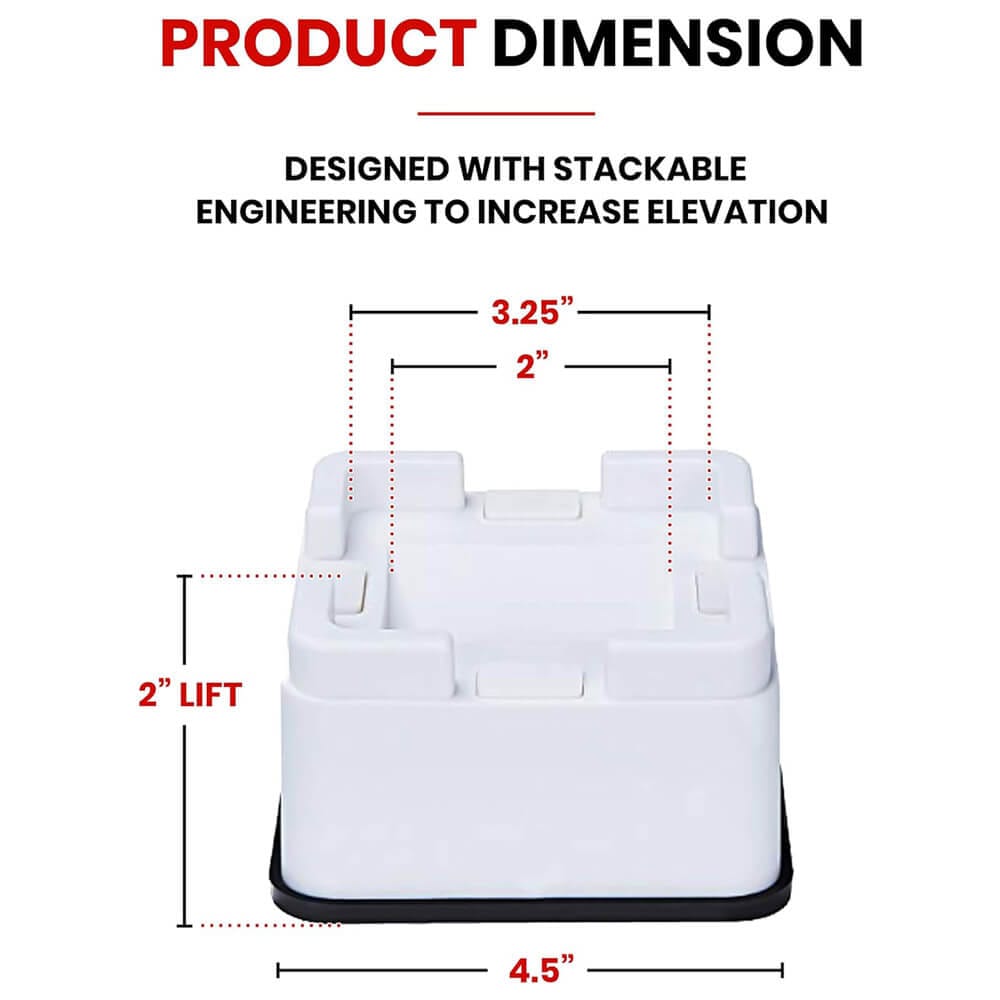 iPrimio 2-Inch Lift V-Shape Bed Risers, Set of 4, White