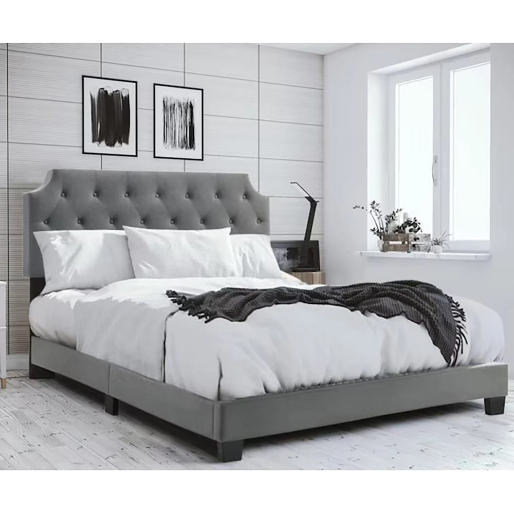 Belle Isle Furniture Regal Tufted Bed, Full, Gray