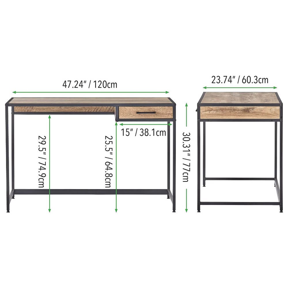 mDesign Metal & Wood Home Office Desk with Right-Hand Drawer, Black/Gray Wash