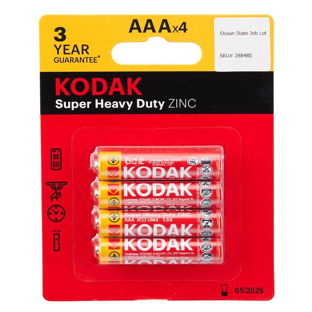 Kodak Super Heavy-Duty Zinc AAA Batteries, 4 Count