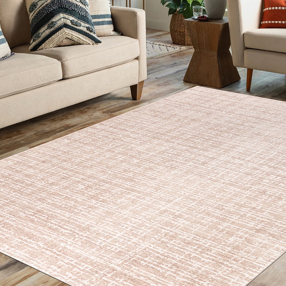 Hazel Collection 9' x 12' Grid Area Rug, Beige & Ivory