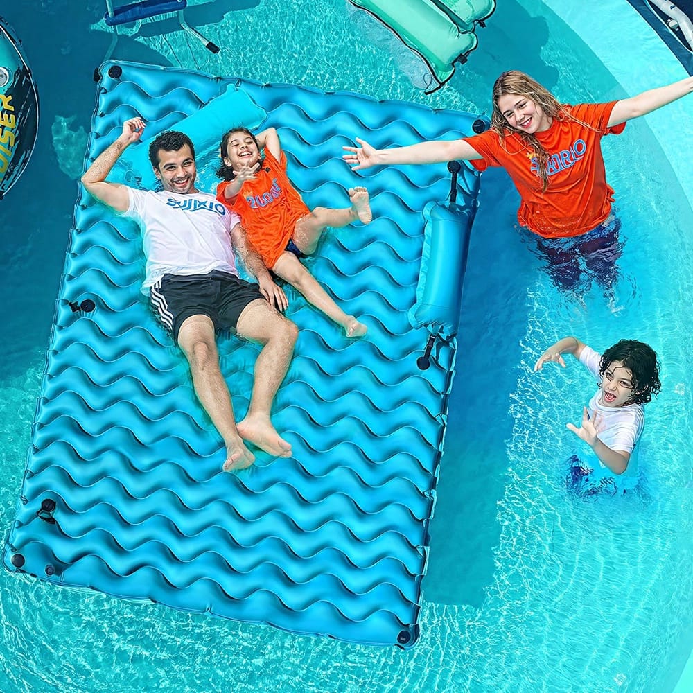 Sunrio 102" x 72" Inflatable Floating Mat, Blue