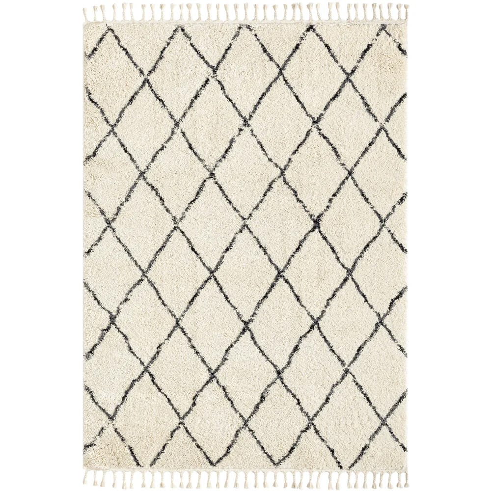 Plush Geo 9'2" x 12'5" Area Rug, Ivory/Charcoal