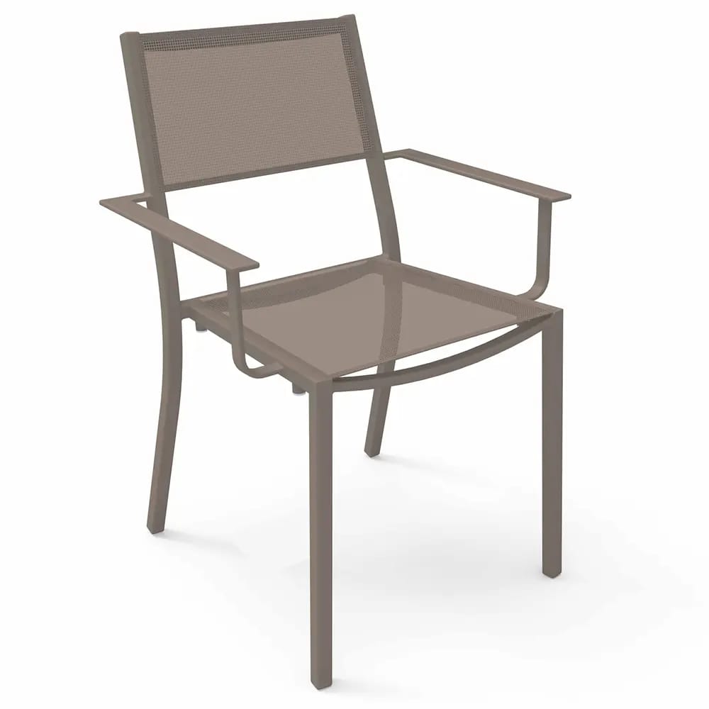 Maiori Aluminum Impression Stackable Patio Dining Arm Chair with Sling, Light Taupe, 4 Pack