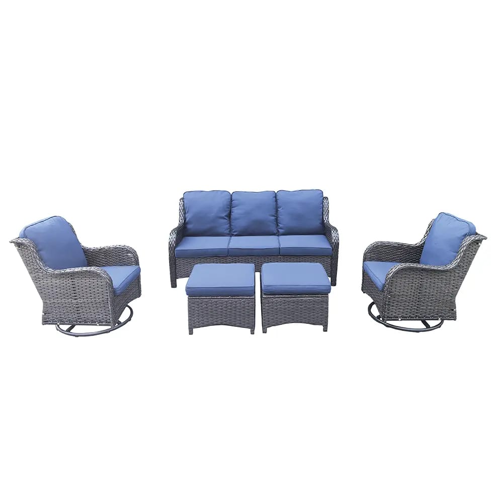 5-Piece Resin Wicker Set, Blue/Charcoal Gray