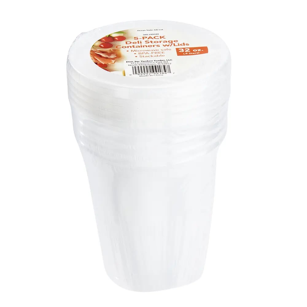 Deli Storage 32 oz Round Containers with Lids, 5 Count