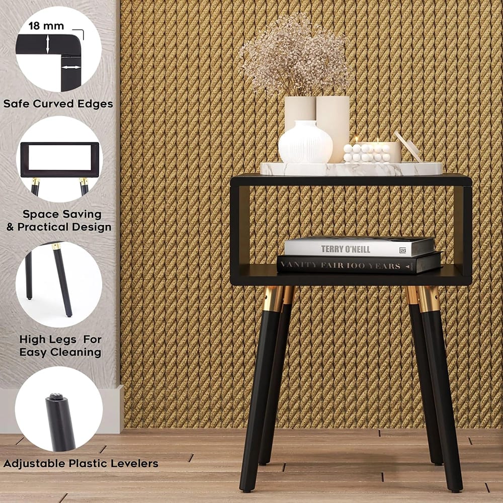 Bme Dinkee Solid Wood Nightstand, Black
