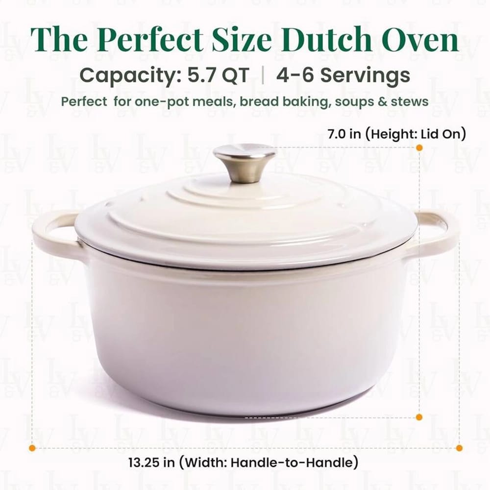 Larder & Vine 5.7 Qt Enameled Cast Iron Dutch Oven with Lid, Stone