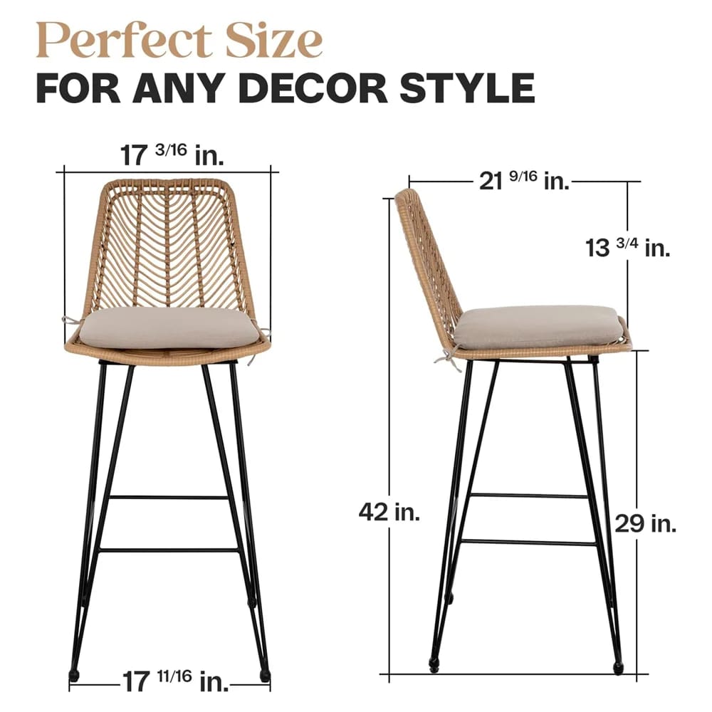 Idzo Chateau Outdoor Rattan Bar Stools, 2-Piece, Tan, 42"