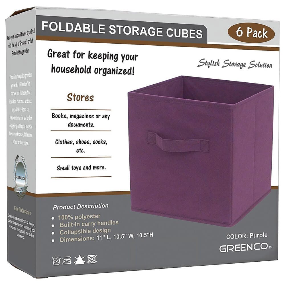 Greenco Foldable Storage Cubes, Set of 6, Purple