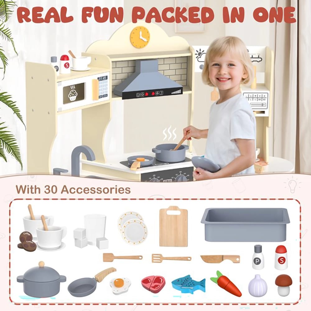 X-Large Wooden Kids Play Kitchen, Yellow