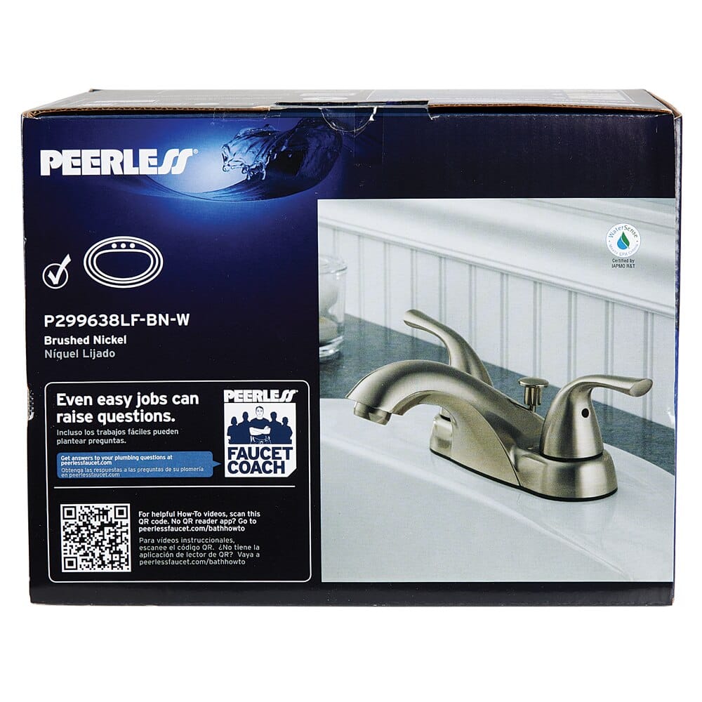 Peerless Short Spout Dual-Handle Centerset Bathroom Faucet with Pop-Up, Brushed Nickel