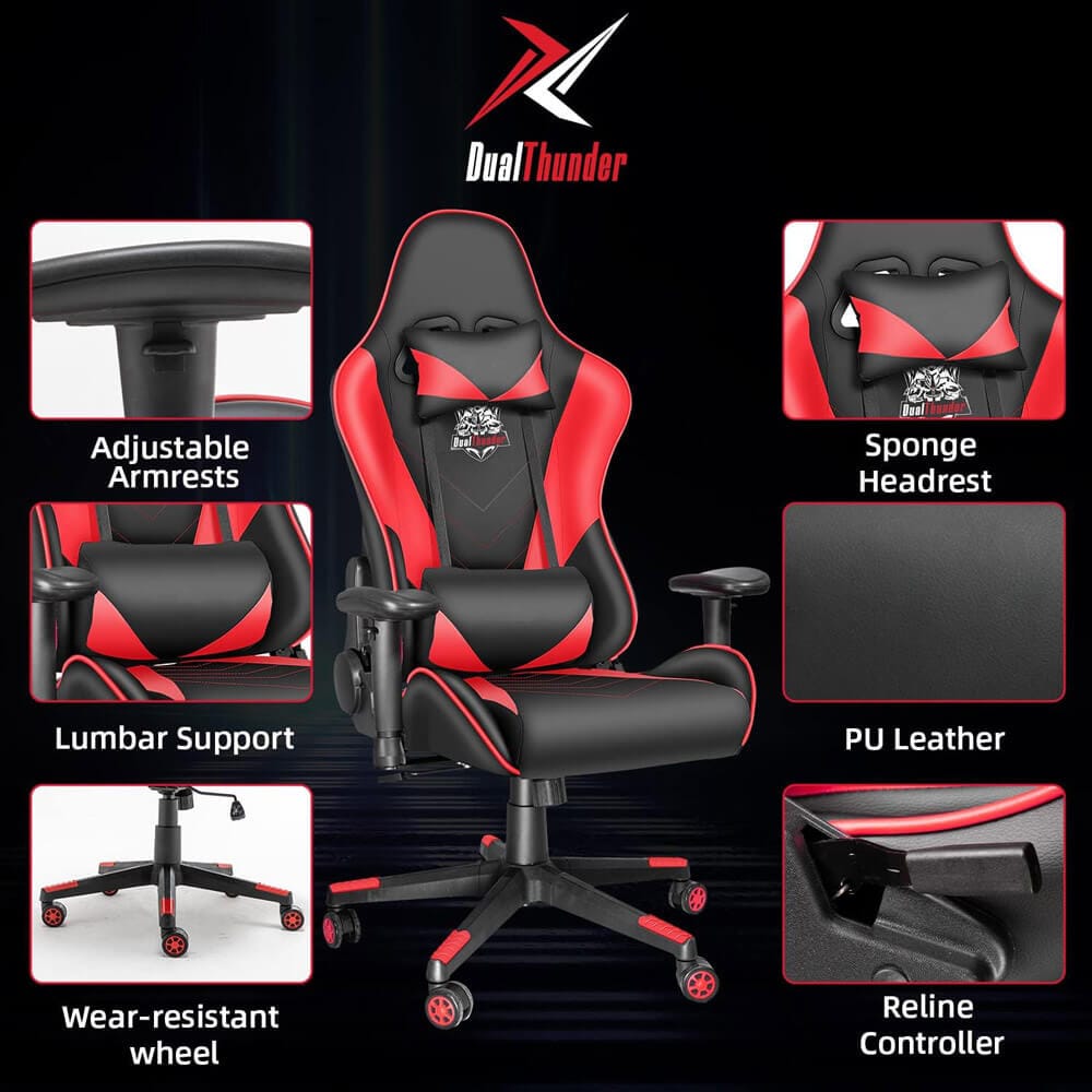 DualThunder Ergonomic High Back Gaming Chair, Red/Black