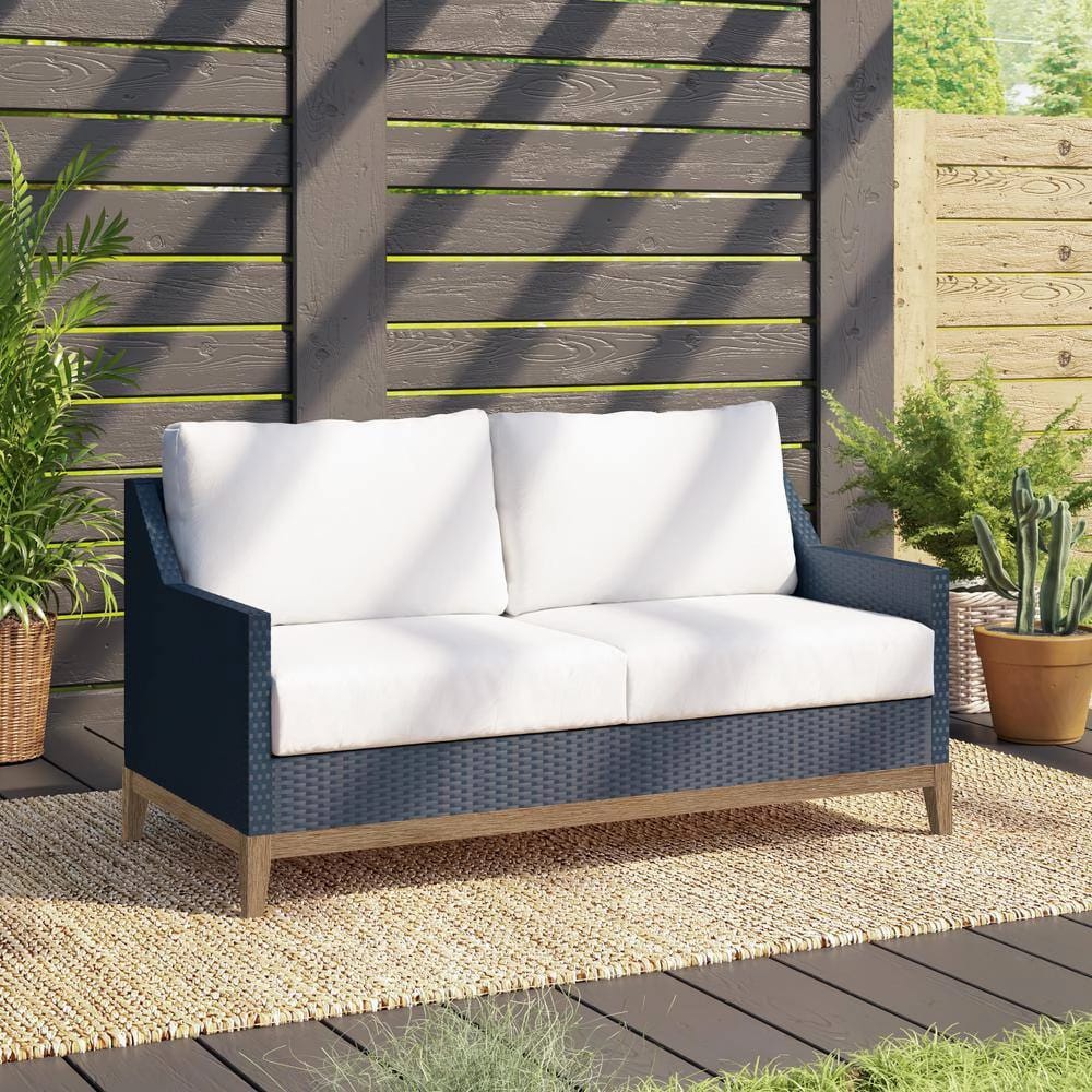 TK Classics Metal Outdoor Loveseat, Navy/White