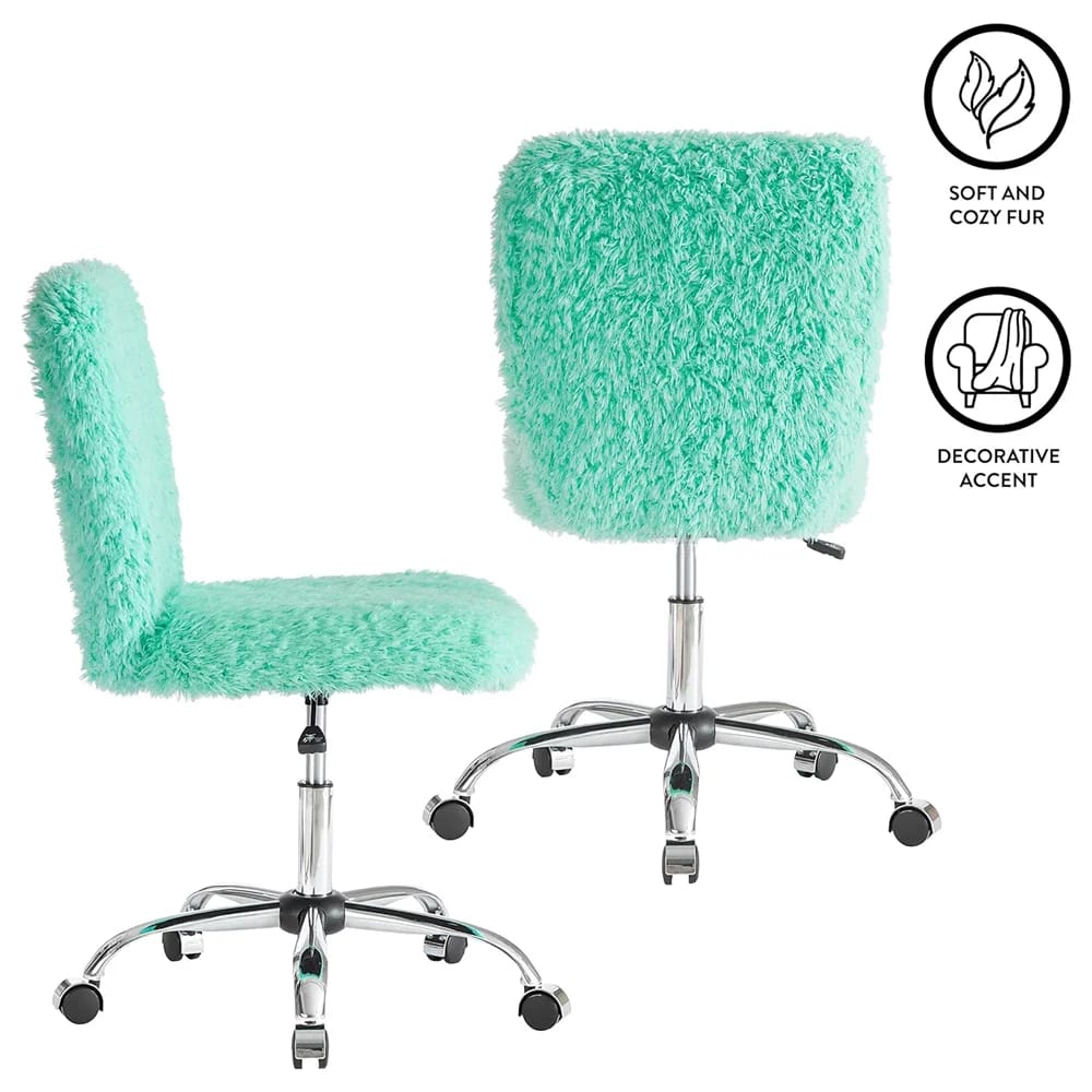 Faux Fur Rolling Desk Chair, Green