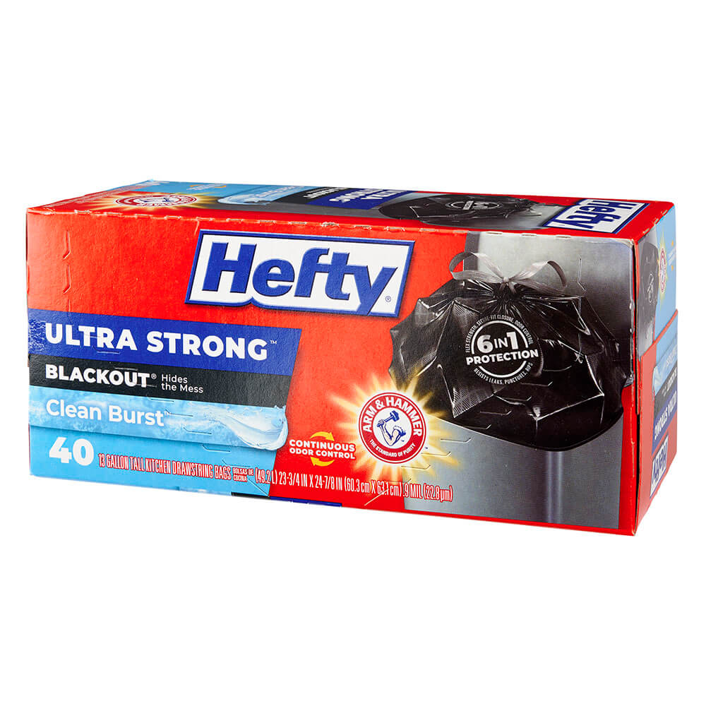 Hefty Ultra Strong Blackout Clean Burst 13 Gallon Trash Bags, 40 Count