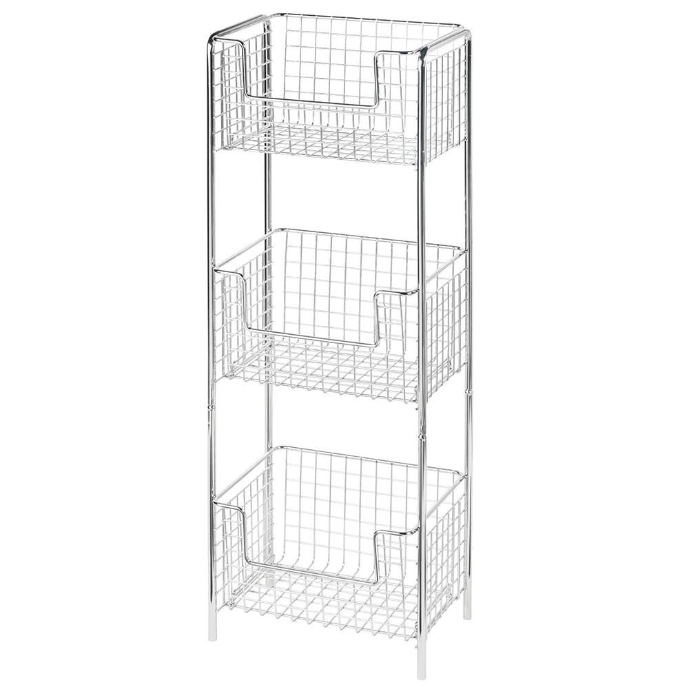 mDesign Steel Freestanding 3-Tier Storage Tower, Chrome