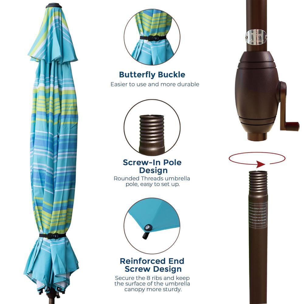 Abba Patio Outdoor Market Umbrella, 11', Turquoise Stripe