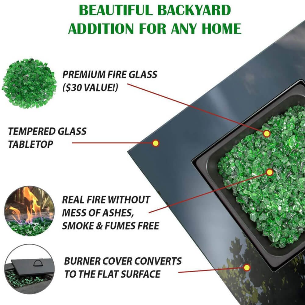 Endless Summer 30" Outdoor Propane Gas Fire Pit, 30,000 BTU, Green Fireglass