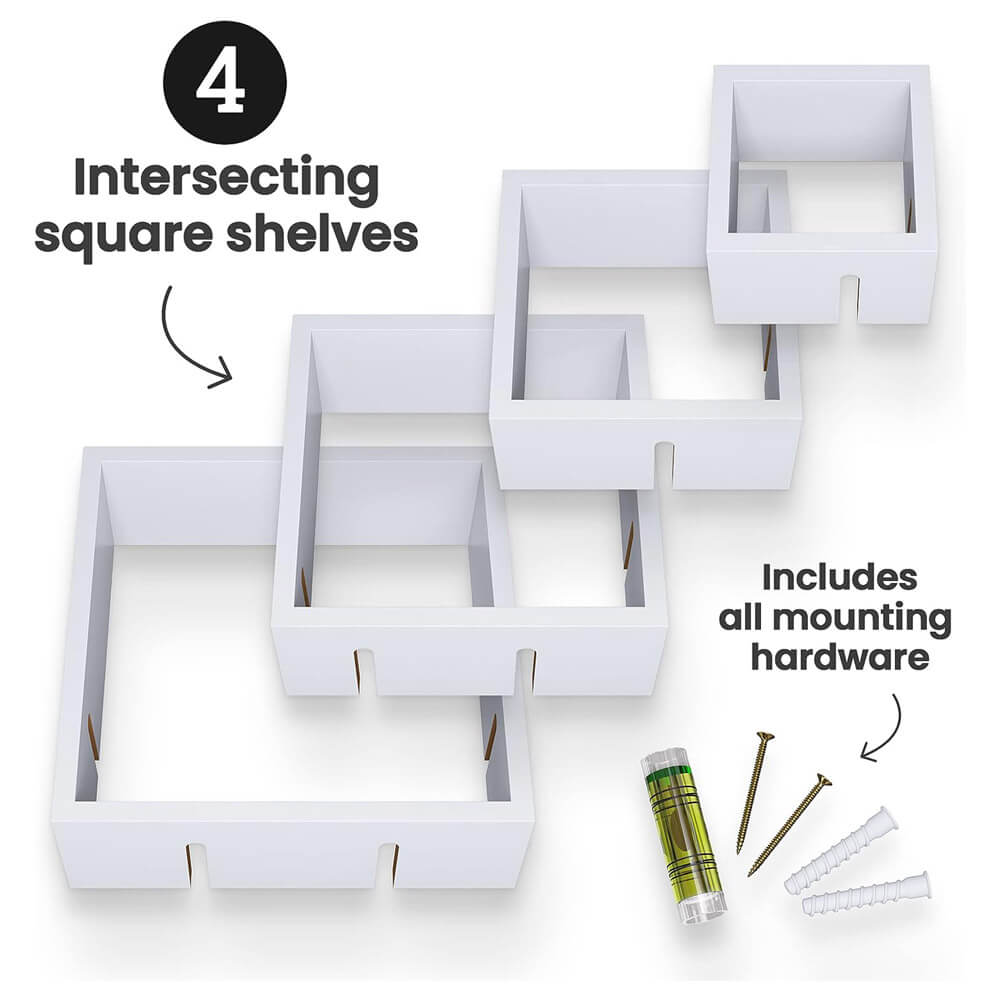 Greenco Intersecting Cube Shelves, Set of 4, Gray