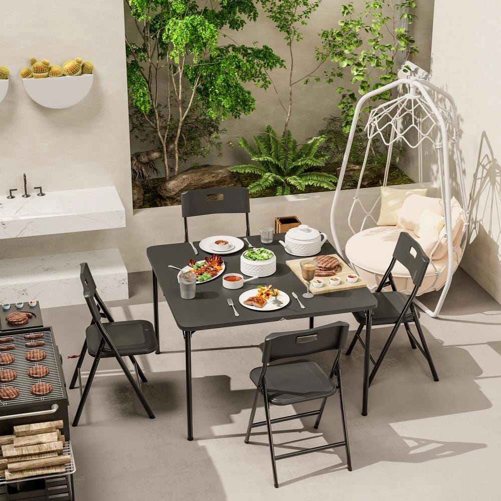 5-Piece Portable Folding Outdoor Dining Set with 4 Chairs and 1 Table, Black