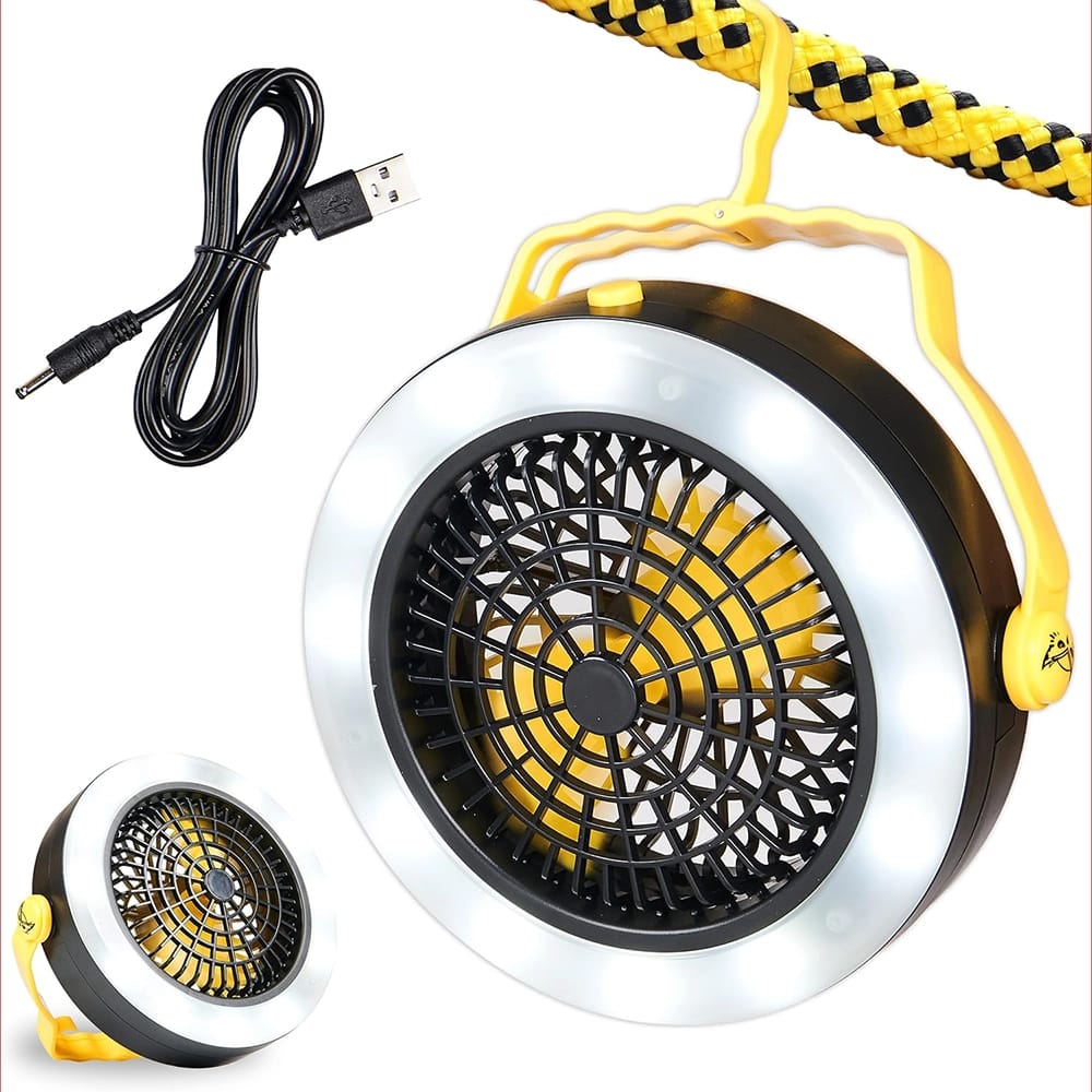 Wise Owl Outfitters Portable Tent Fan and Light, Black/Yellow