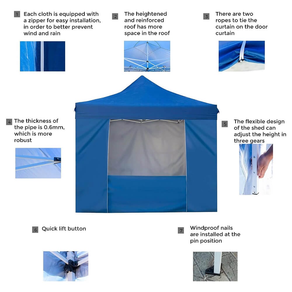 10' x 10' Pop-Up Canopy Tent with 5 Sidewalls, Royal Blue