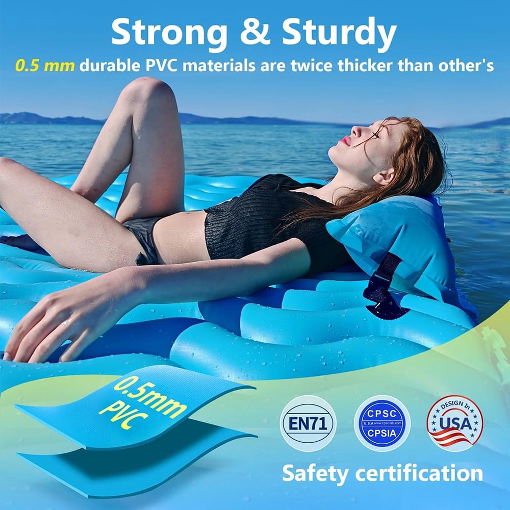 Sunrio 72" x 72" Inflatable Floating Mat, Blue