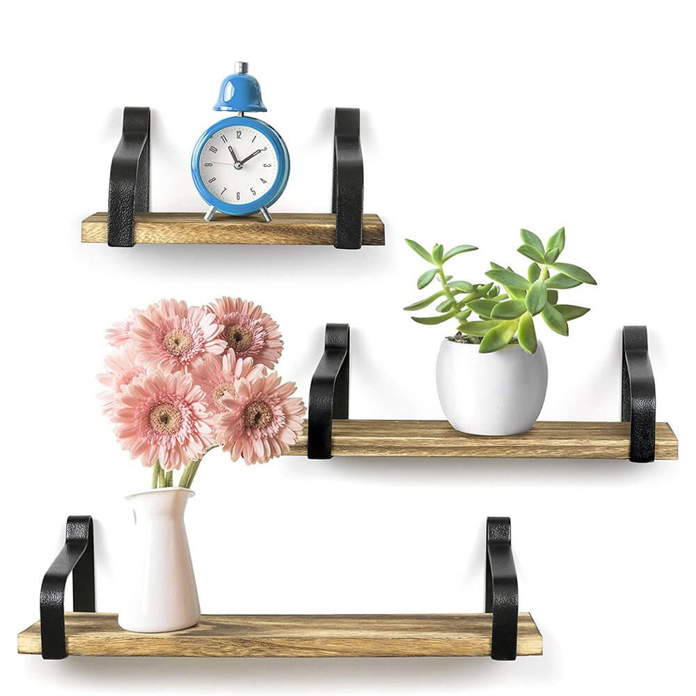 Greenco Rustic Floating Shelves, Set of 3, Brown