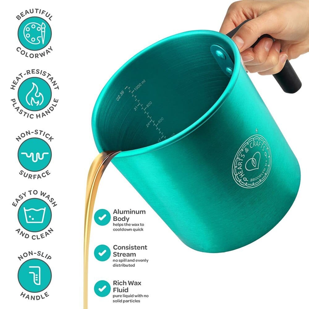 Hearts & Crafts 32 oz Aluminum Candle Making Pouring Pot, Teal