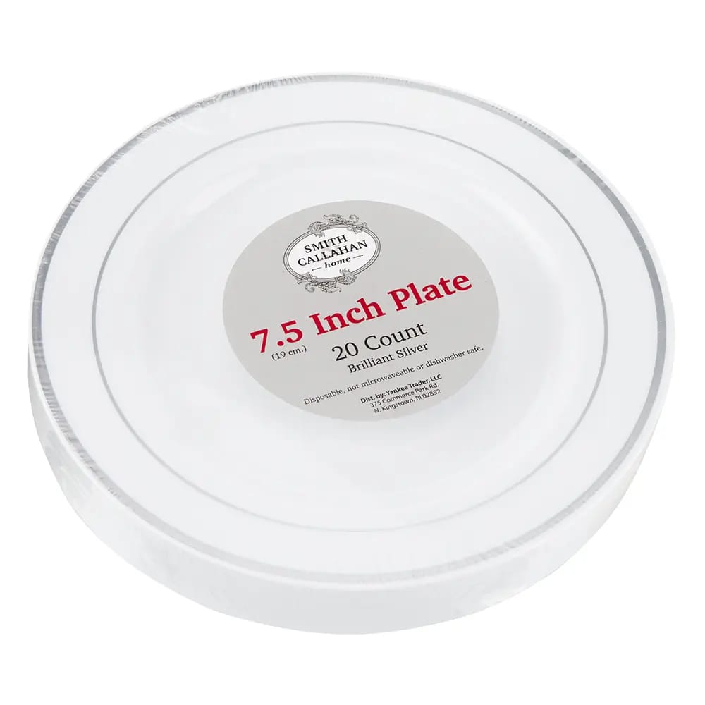 Smith & Callahan Plastic Plate, Silver Rim, 20 ct, 7.5"